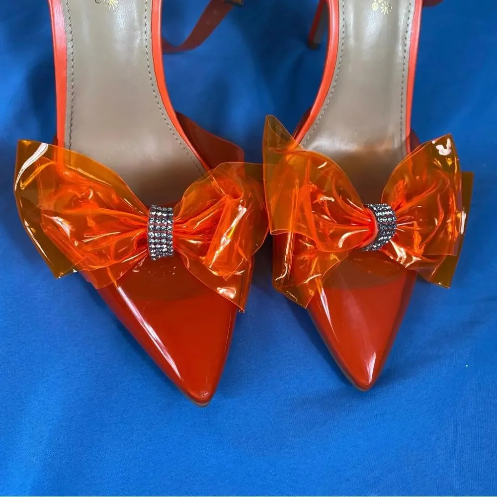 😎Orange Celestina Ankle Strap Pump Show Dazzle Size 6 Heels Shoes🧡